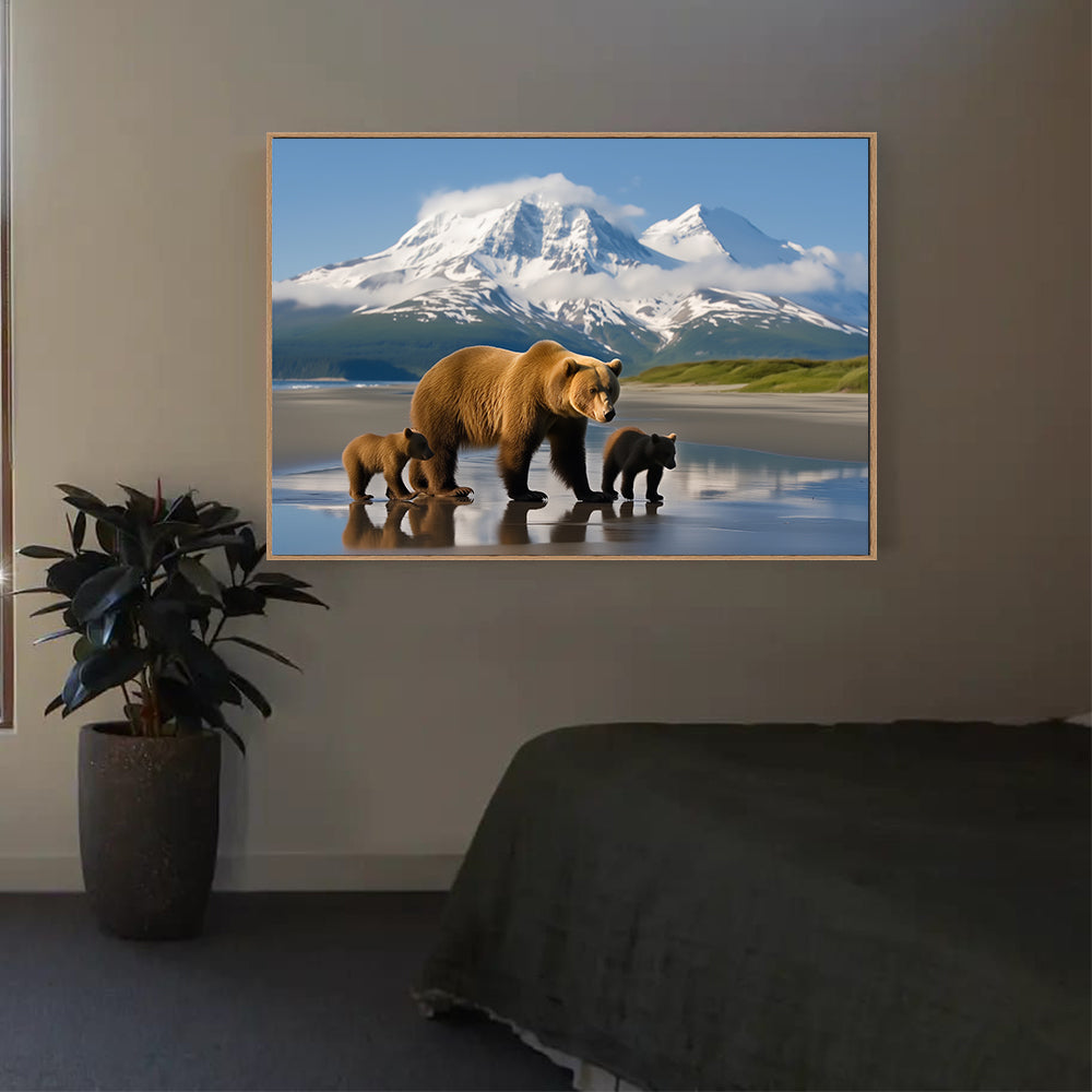 Bear Family Mountain Stroll Canvas Wall Art