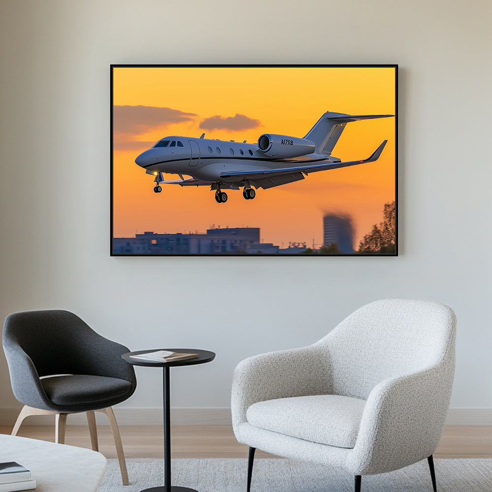 Private Jet Sunset Canvas Wall Art