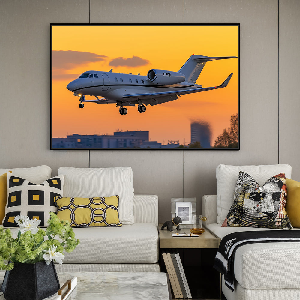 Private Jet Sunset Canvas Wall Art