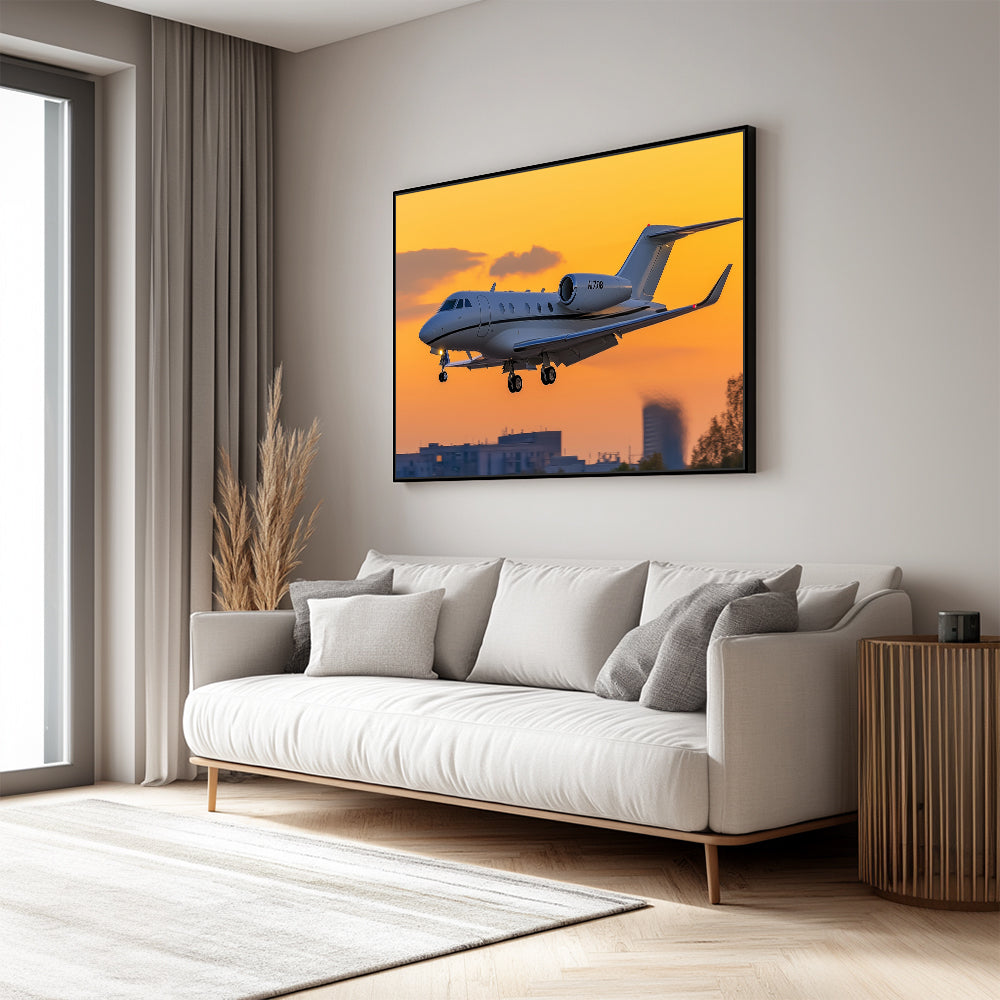 Private Jet Sunset Canvas Wall Art