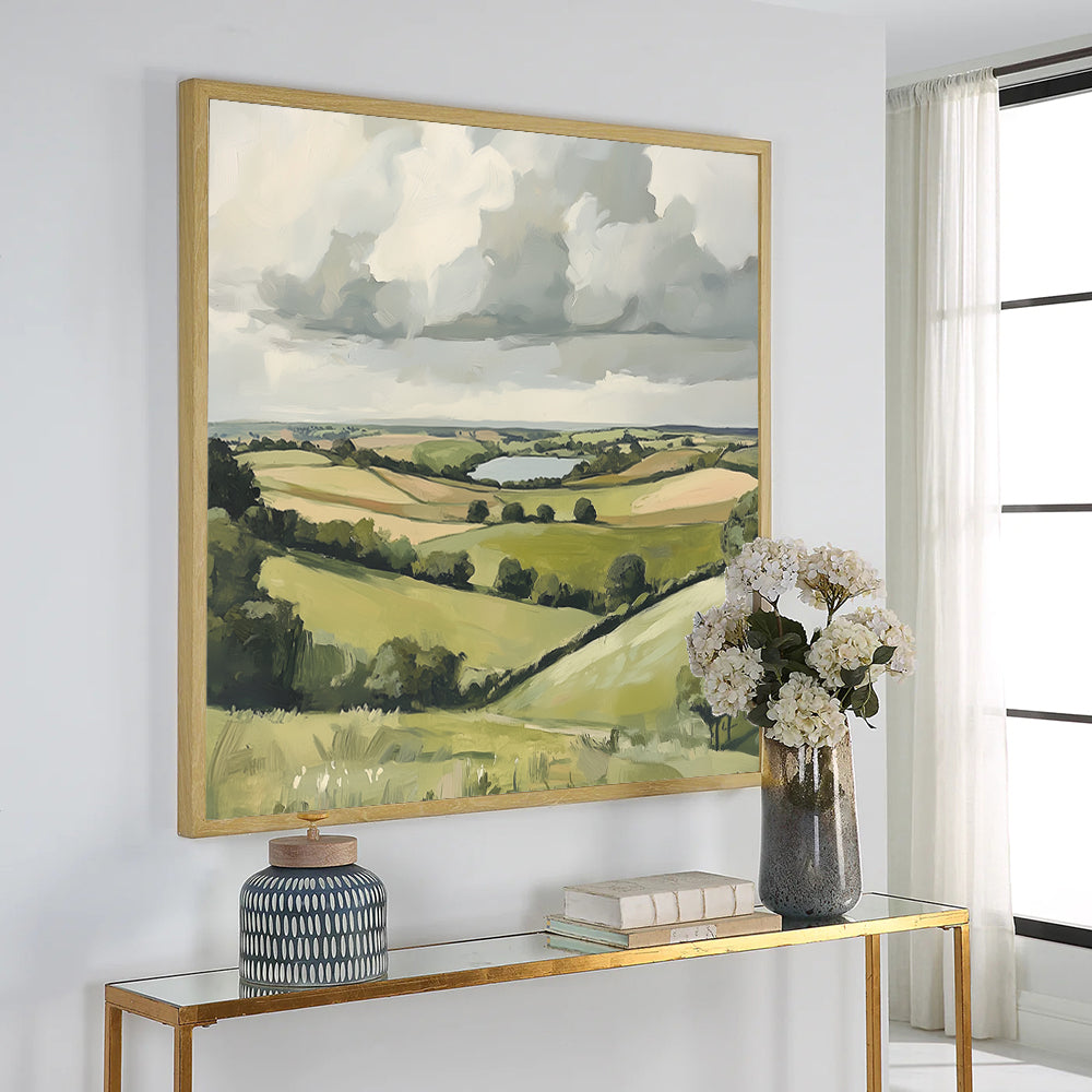Rolling Countryside Landscape - Serene Green Fields Canvas Wall Art