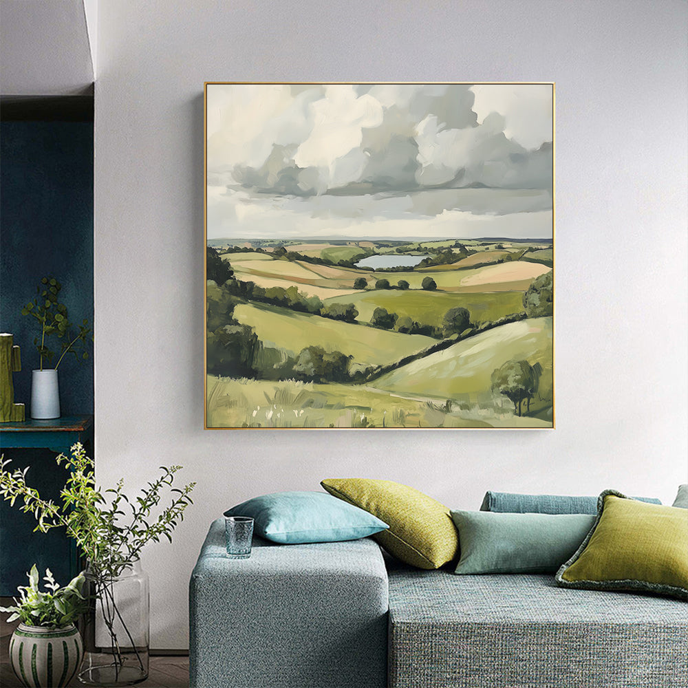 Rolling Countryside Landscape - Serene Green Fields Canvas Wall Art