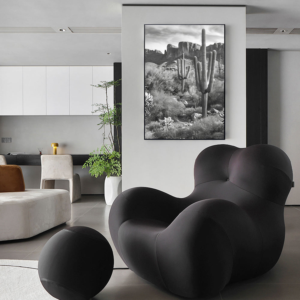 Desert Serenity Black and White Cactus Wall Art