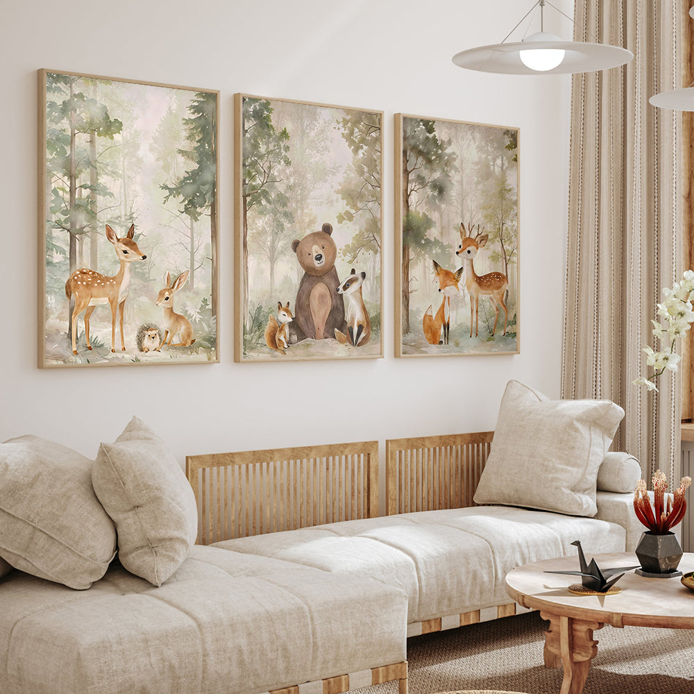 Whimsical Woodland Friends – 3-Piece Canvas Wall Art