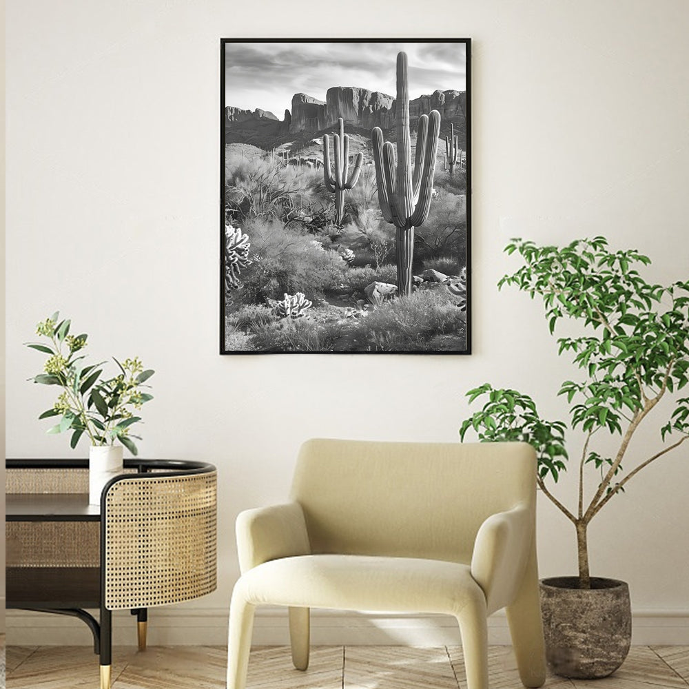 Desert Serenity Black and White Cactus Wall Art
