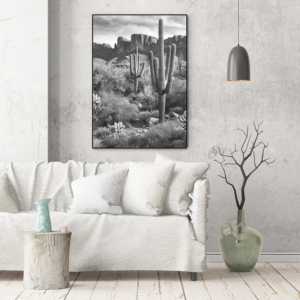 Desert Serenity Black and White Cactus Wall Art