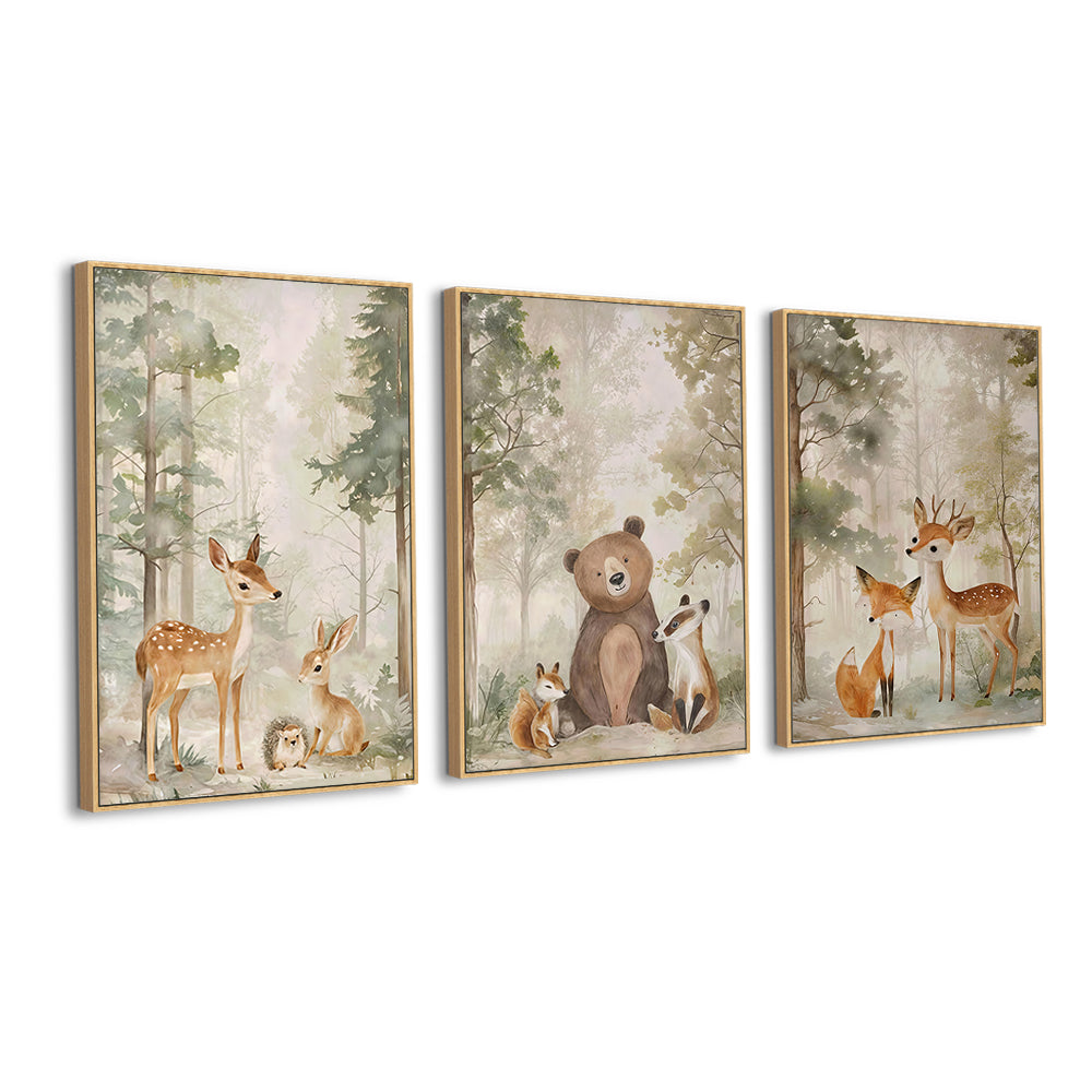 Whimsical Woodland Friends – 3-Piece Canvas Wall Art