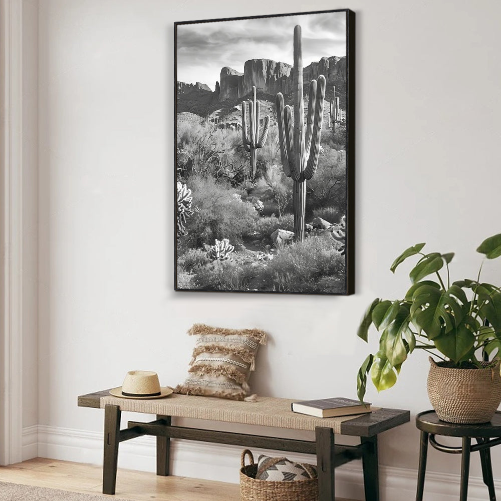 Desert Serenity Black and White Cactus Wall Art