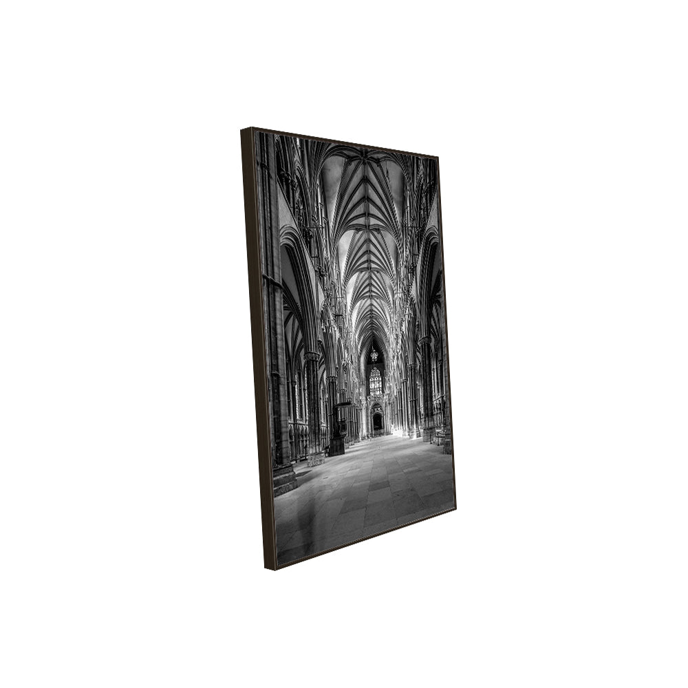 Gothic Grandeur: Black And White Cathedral Interior Canvas Wall Art