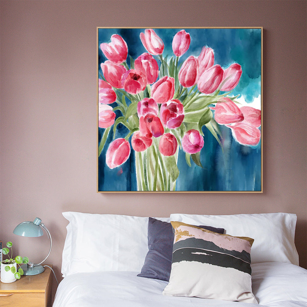 Bold Pink Tulips Canvas Wall Art – Vibrant Floral Watercolor Painting