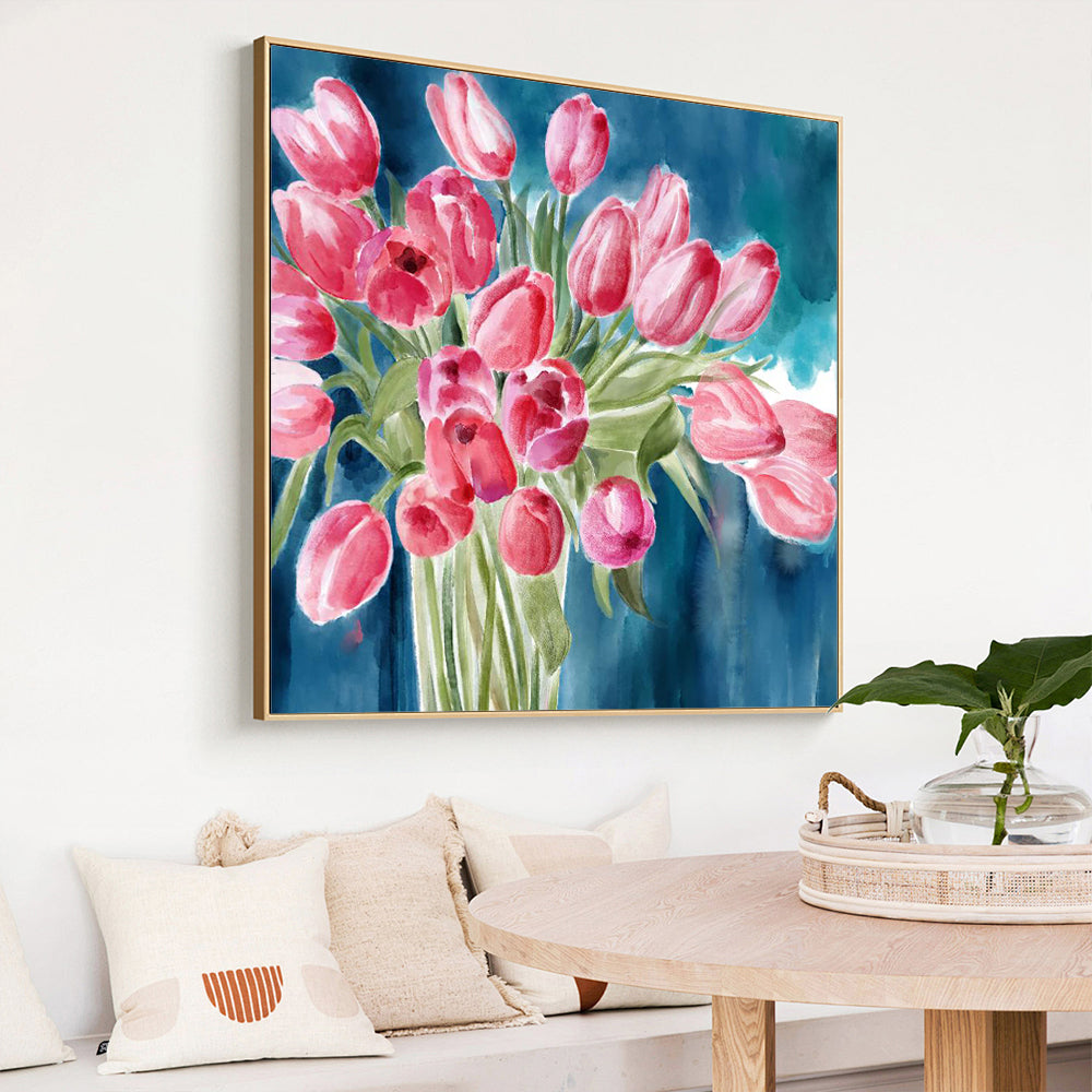 Bold Pink Tulips Canvas Wall Art – Vibrant Floral Watercolor Painting