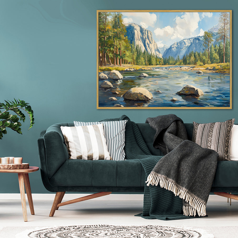 Majestic Mountain River - Tranquil Nature Landscape Canvas Wall Art