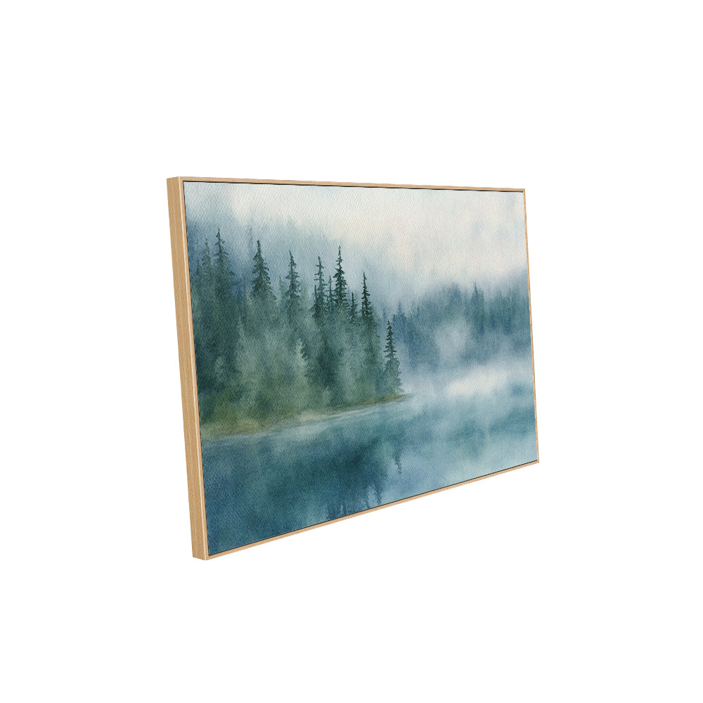 Misty Forest Lake - Tranquil Nature Landscape Canvas Wall Art
