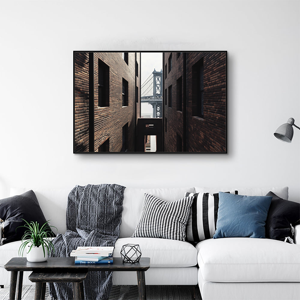Urban Alley and Bridge Canvas Wall Art