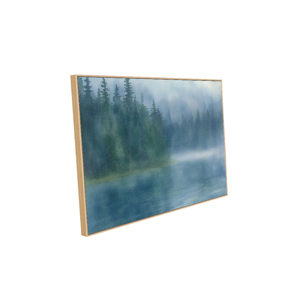 Tranquil Nature Scene- Misty Forest Lake Canvas Wall Art