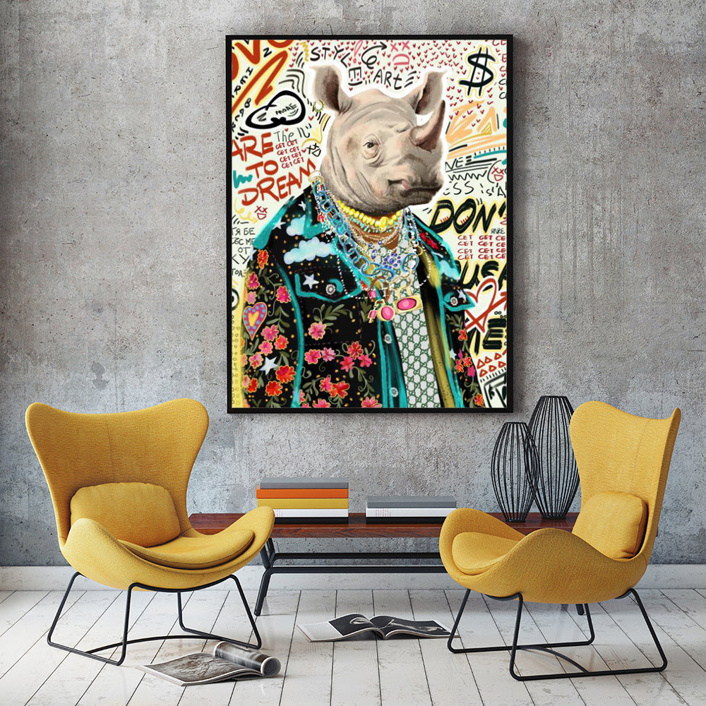 Urban Graffiti Rhino – Bold & Stylish Street Art Canvas Wall Art