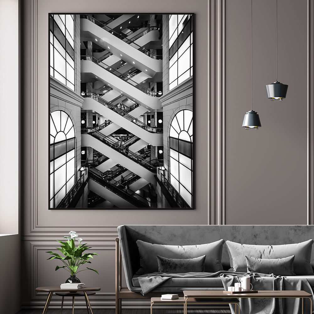 Intricate Escalator Canvas Wall Art