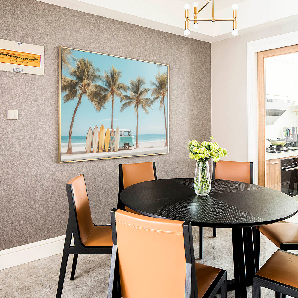 Retro Surf Van Beach - Tropical Coastal Vibes Canvas Wall Art