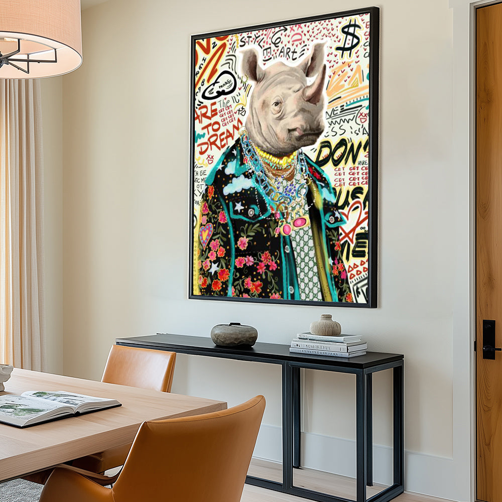 Urban Graffiti Rhino – Bold & Stylish Street Art Canvas Wall Art