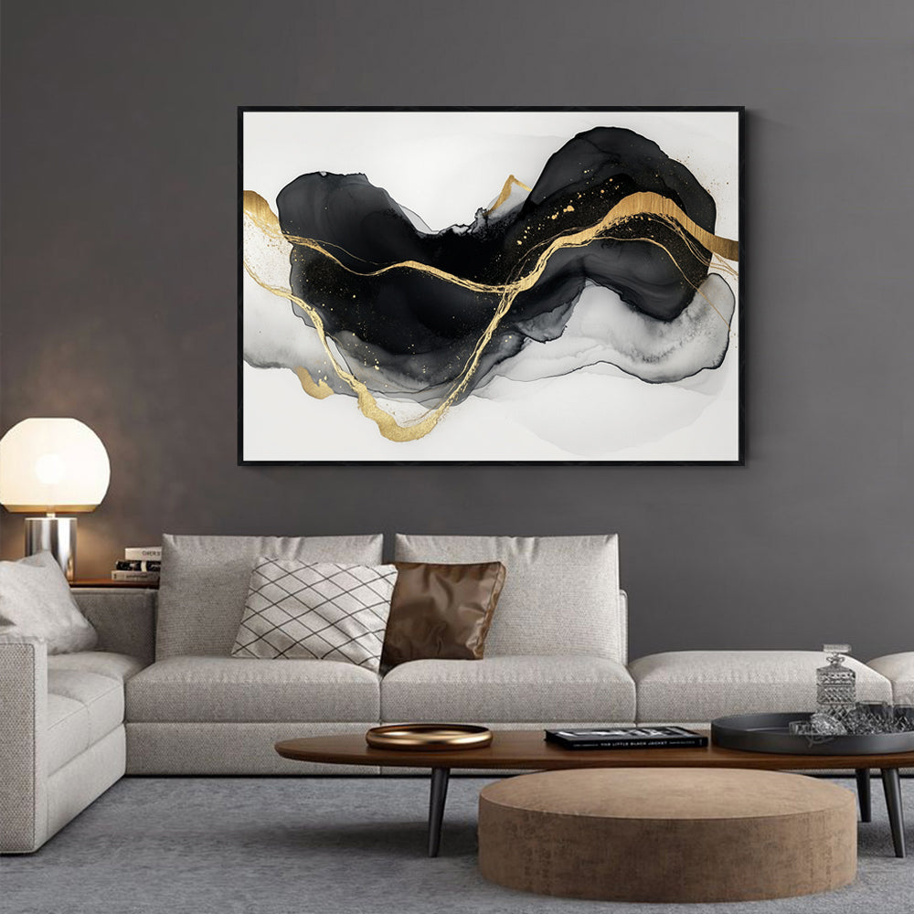 Elegant Black And Gold Abstract Canvas Wall Art