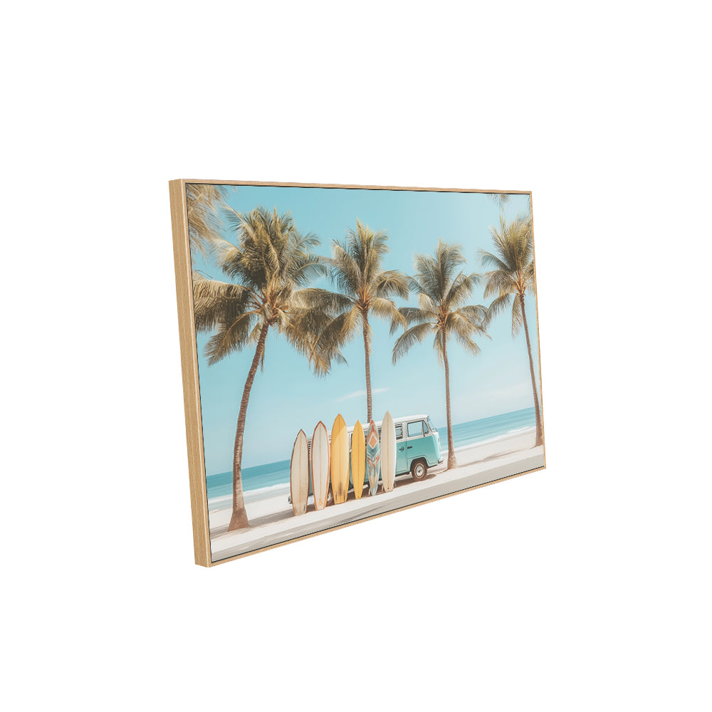 Retro Surf Van Beach - Tropical Coastal Vibes Canvas Wall Art