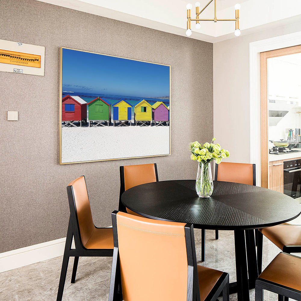 Vibrant Coastal Beach Huts Canvas Wall Art – Colorful Seaside Charm