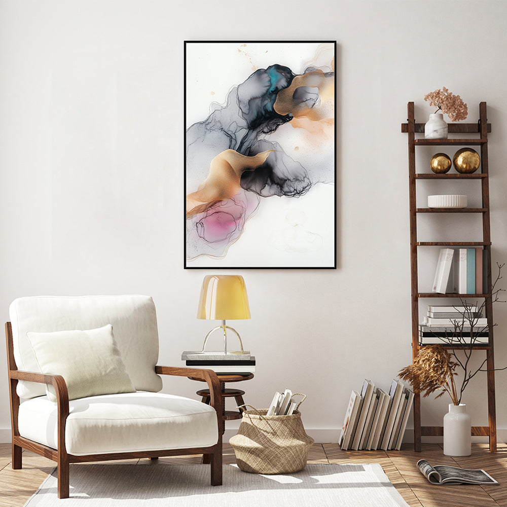 Golden Essence: Fluid Ink Canvas Wall Art