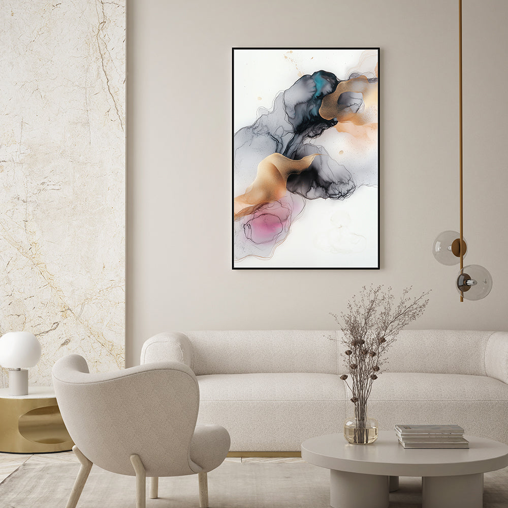 Golden Essence: Fluid Ink Canvas Wall Art