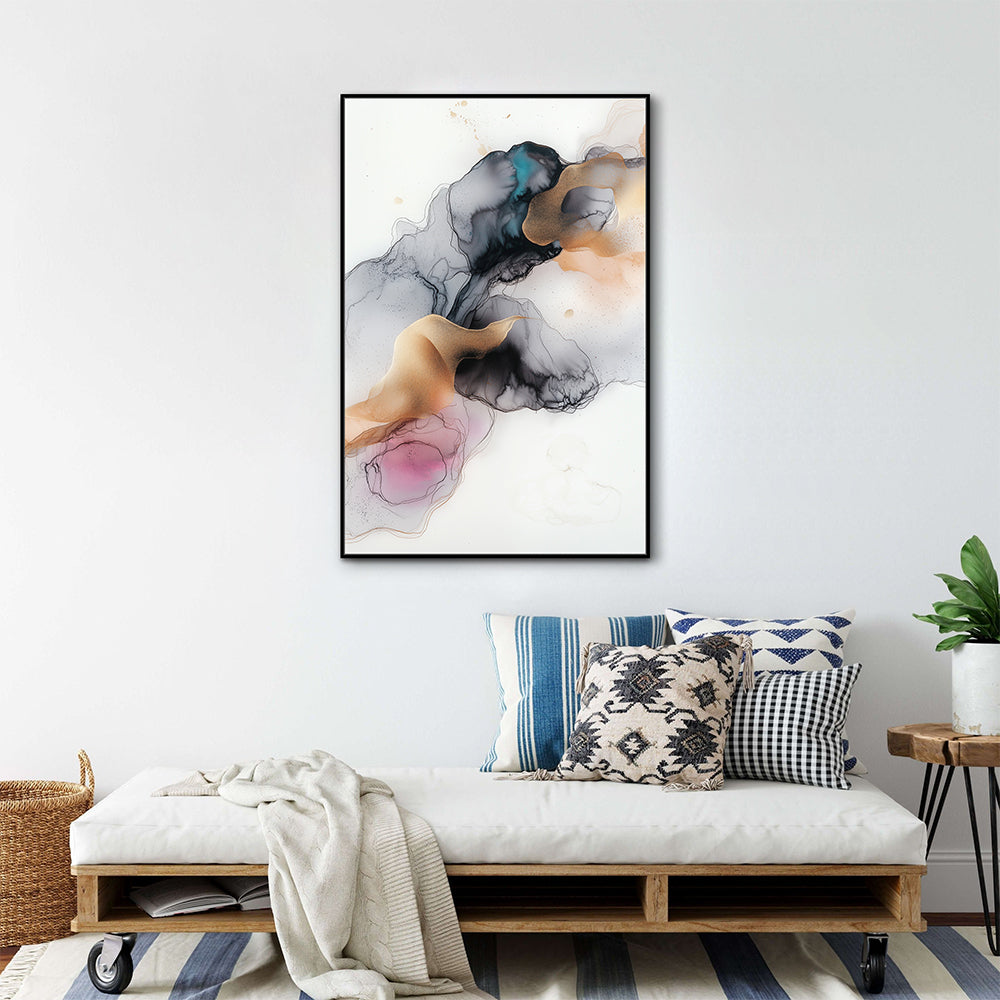 Golden Essence: Fluid Ink Canvas Wall Art