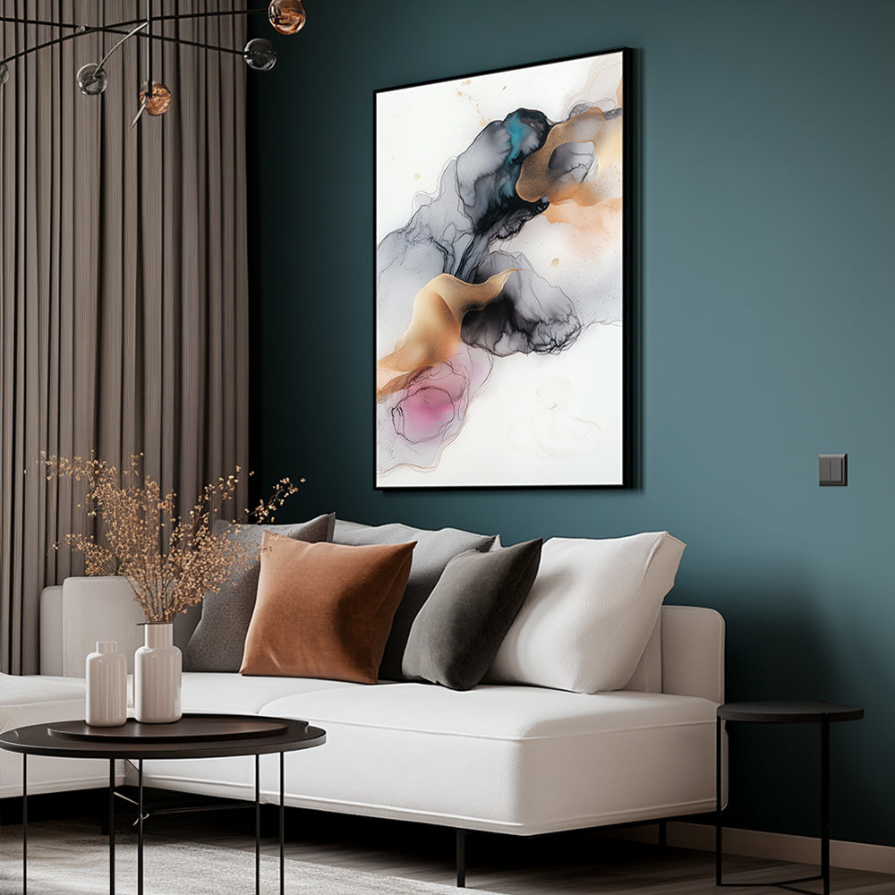 Golden Essence: Fluid Ink Canvas Wall Art