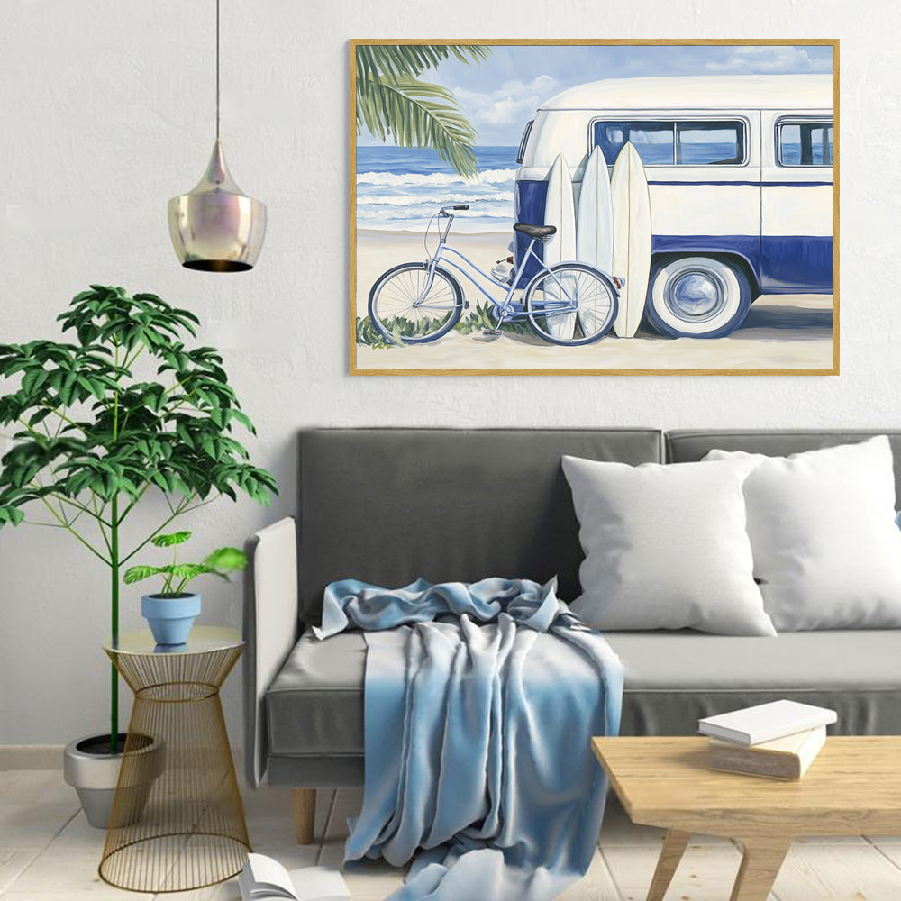 Vintage Surf Van & Bicycle Canvas Wall Art – Coastal Adventure Vibes