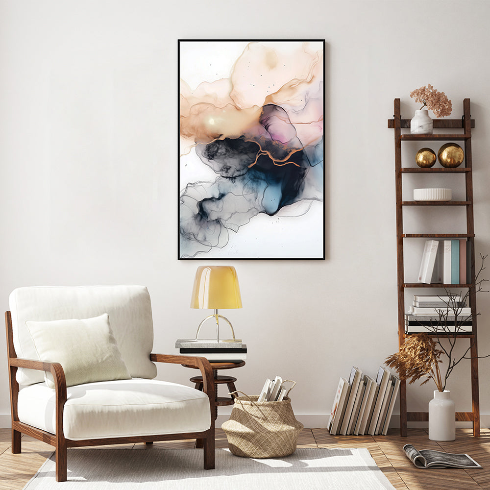 Serene Fluidity: Gold and Ink Wall Art Canvas