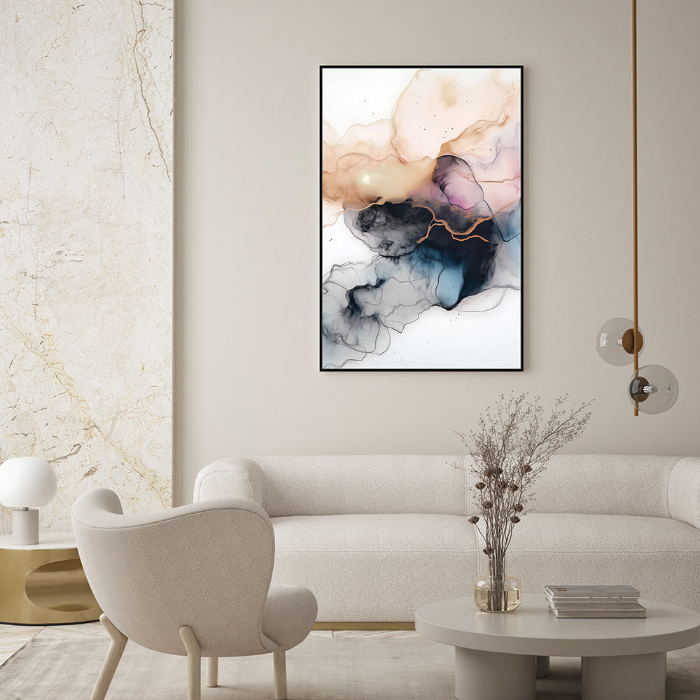 Serene Fluidity: Gold and Ink Wall Art Canvas