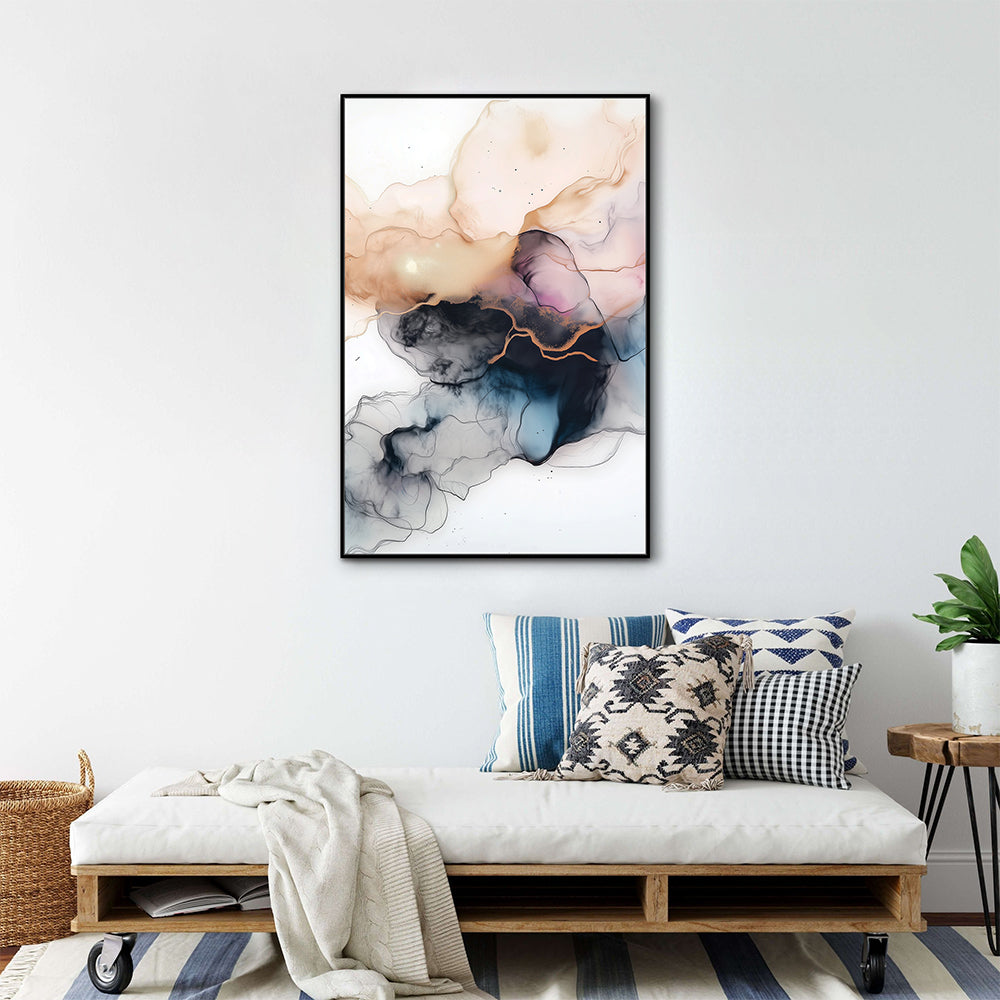 Serene Fluidity: Gold and Ink Wall Art Canvas