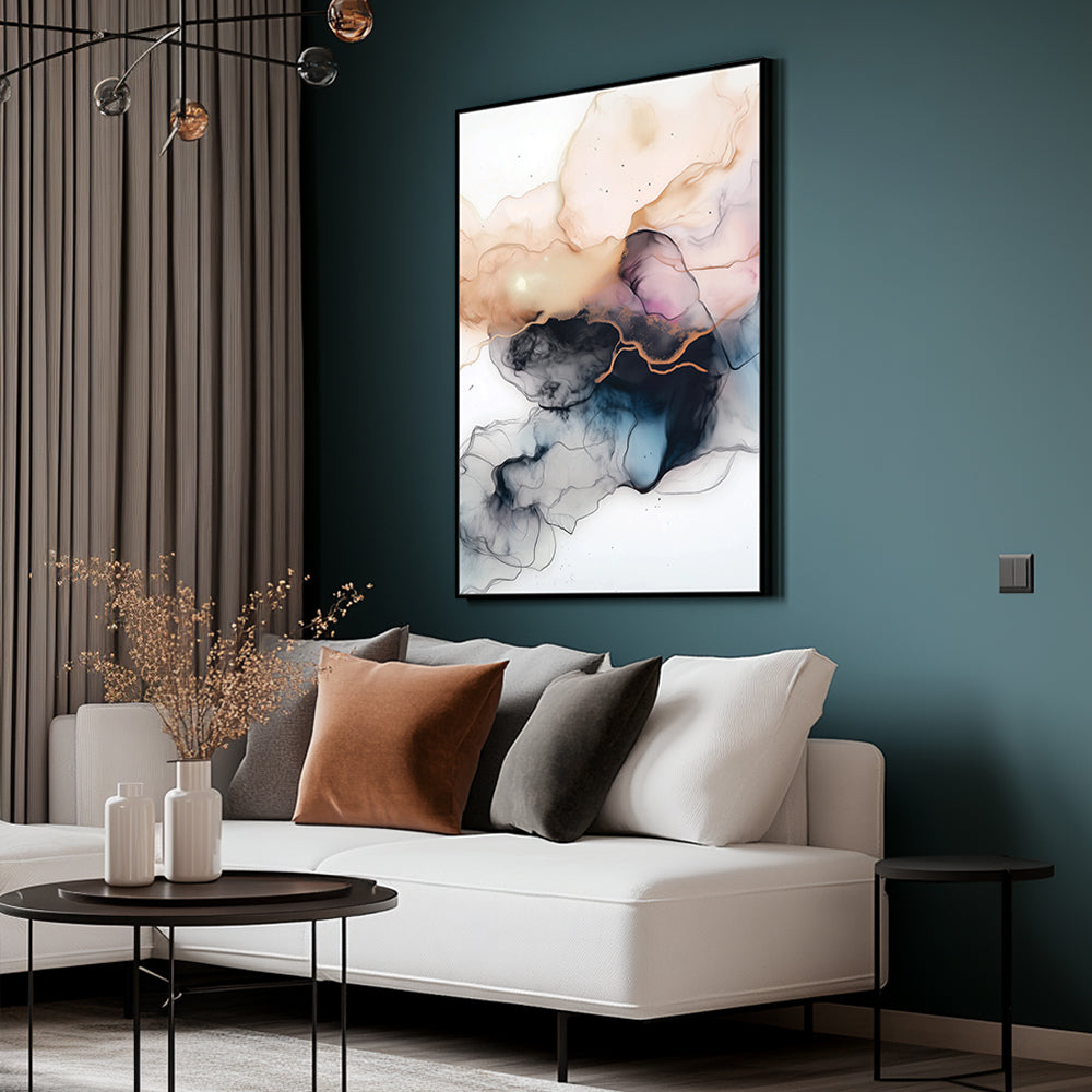 Serene Fluidity: Gold and Ink Wall Art Canvas