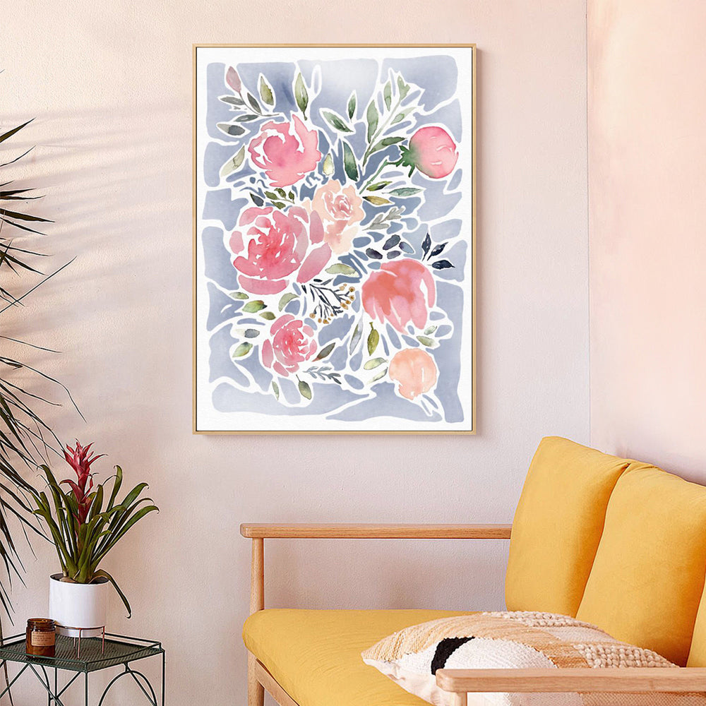 Blush Bloom Watercolor Framed Canvas Wall Art