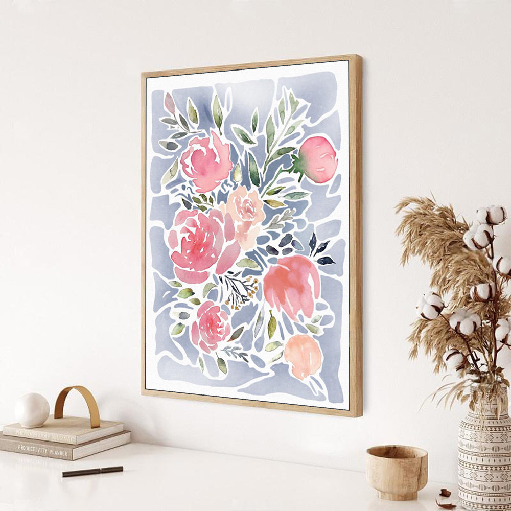 Blush Bloom Watercolor Framed Canvas Wall Art