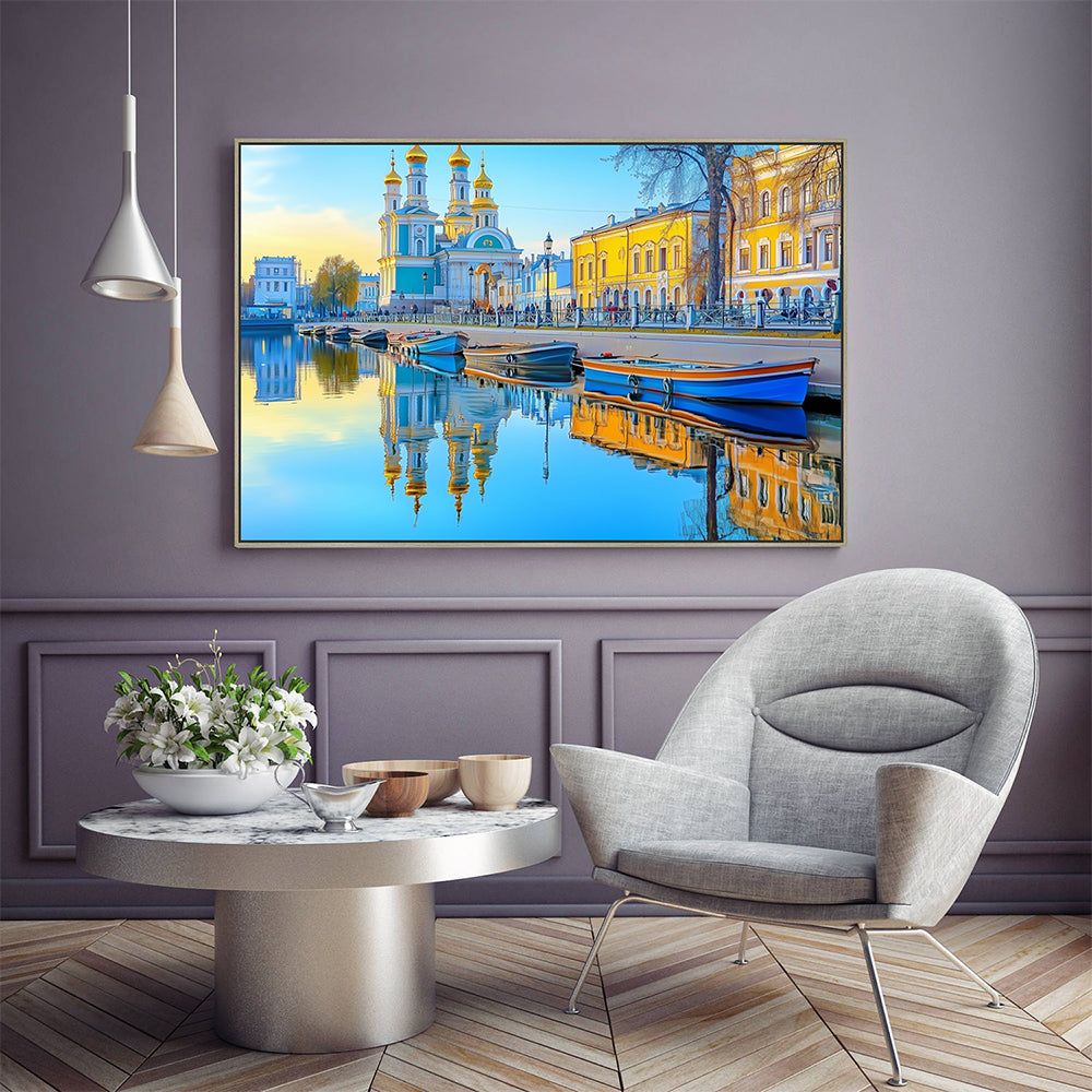 Vibrant Waterfront Cityscape Canvas Wall Art