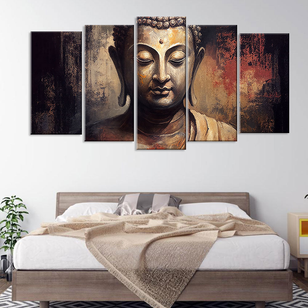 5 Piece Buddha Statue Canvas Wall Art