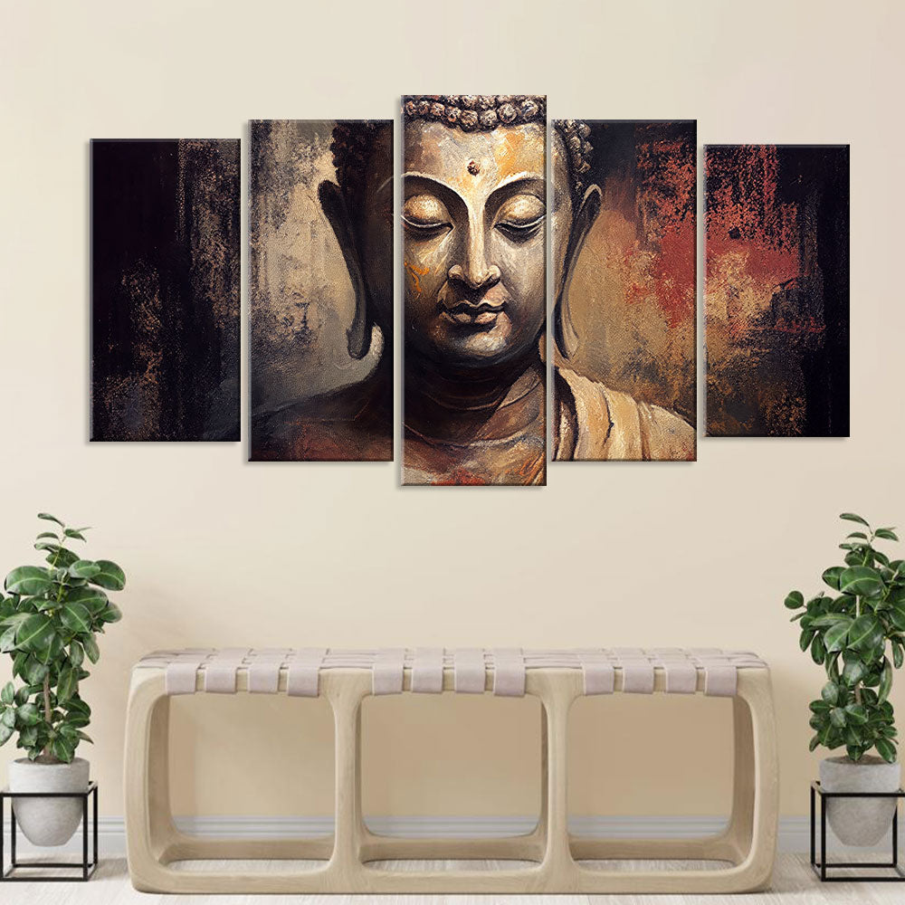 5 Piece Buddha Statue Canvas Wall Art