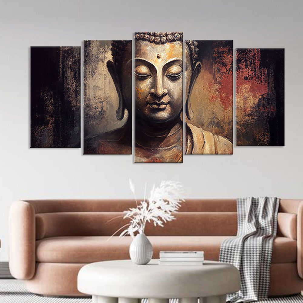 5 Piece Buddha Statue Canvas Wall Art