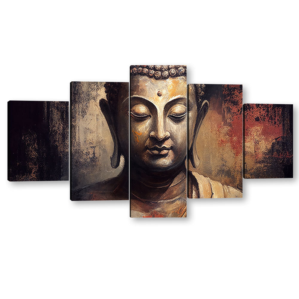5 Piece Buddha Statue Canvas Wall Art