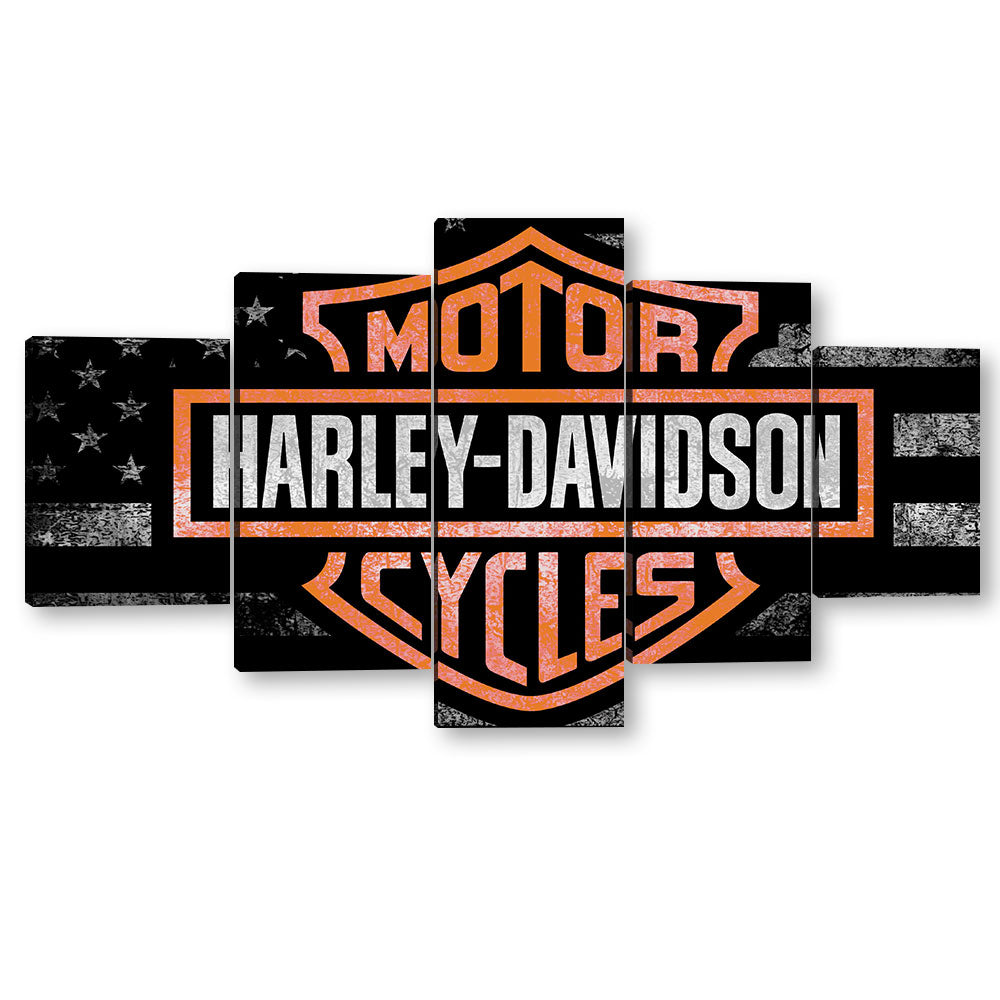 5 Piece Harley Davidson in American Flag Canvas Wall Art
