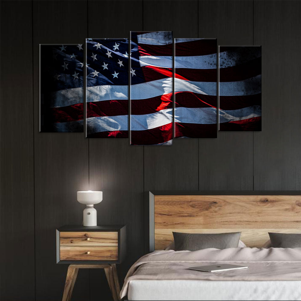 5 Piece Old Glory Shining American Flag Canvas Wall Art