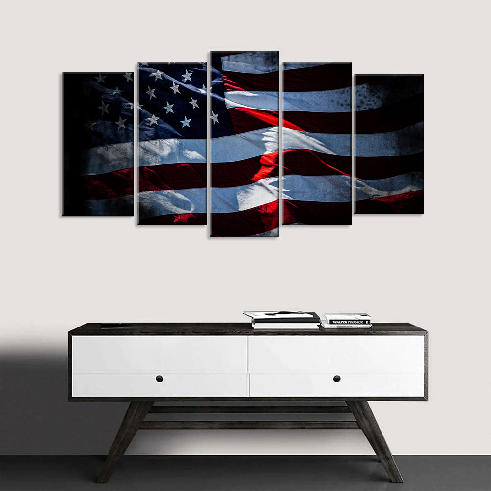 5 Piece Old Glory Shining American Flag Canvas Wall Art