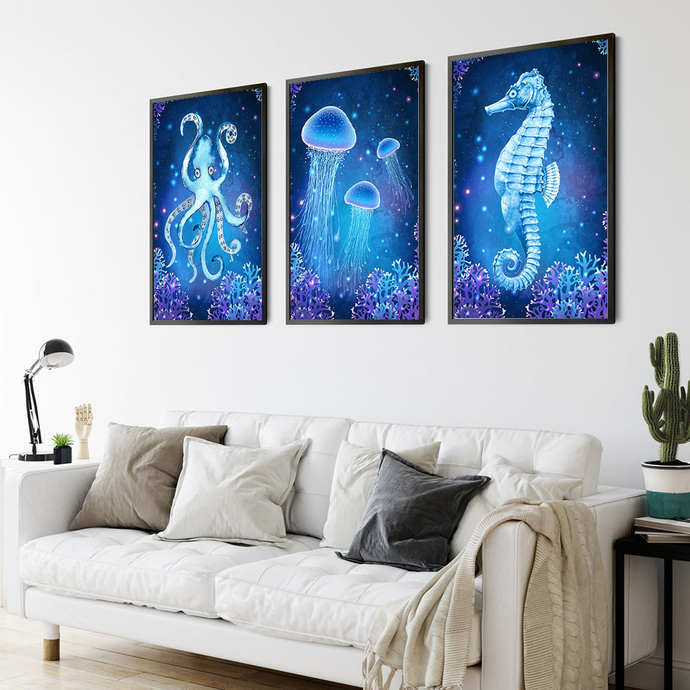 Underwater Wonders 3-Piece Canvas Wall Art – Mystical Ocean Creatures