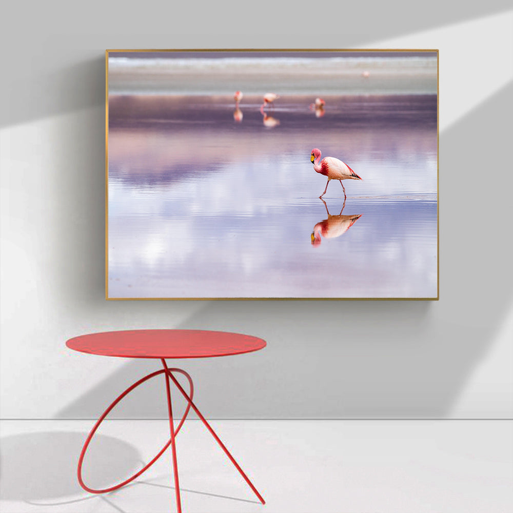 Graceful Flamingo Reflection - Elegant Bird Canvas Wall Art