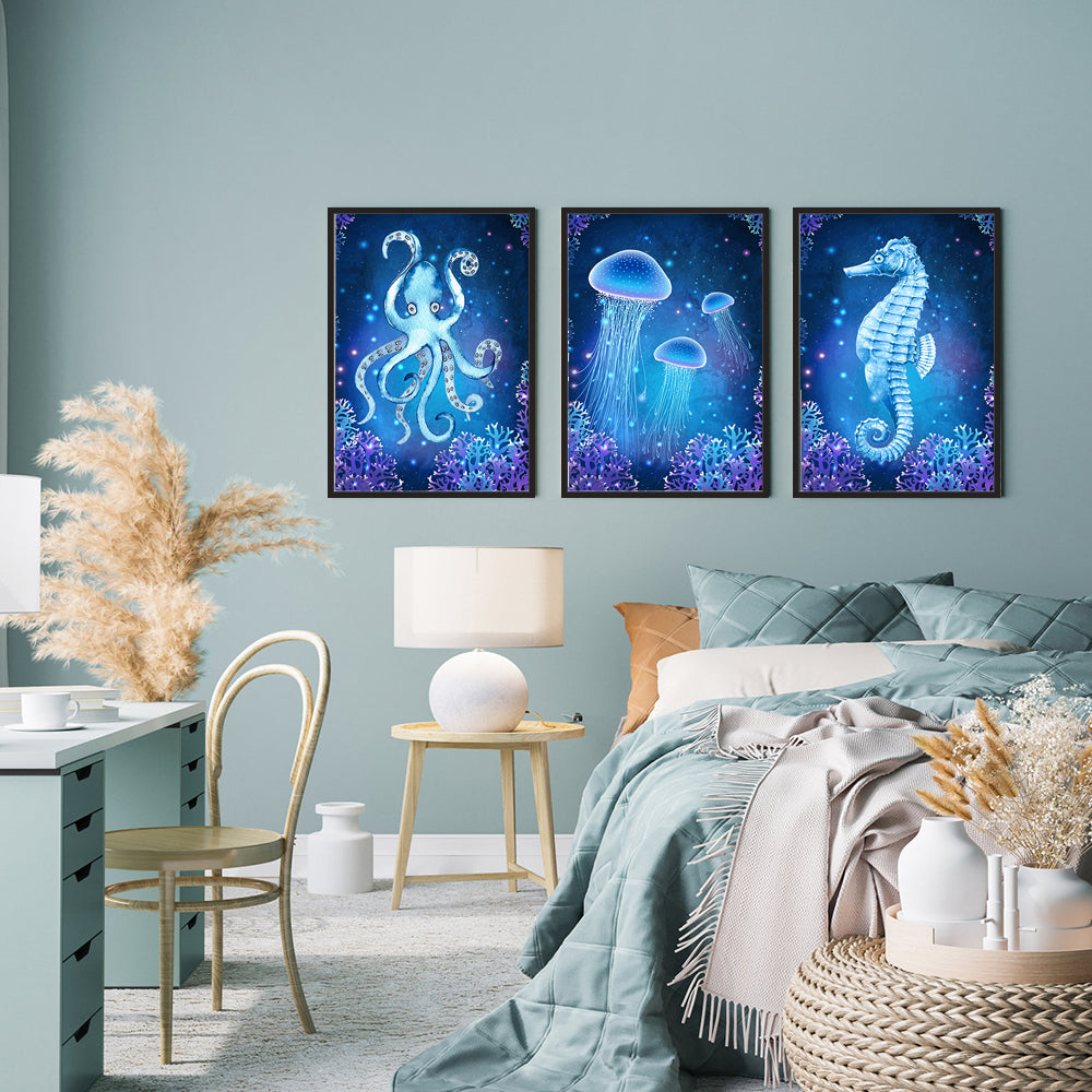Underwater Wonders 3-Piece Canvas Wall Art – Mystical Ocean Creatures