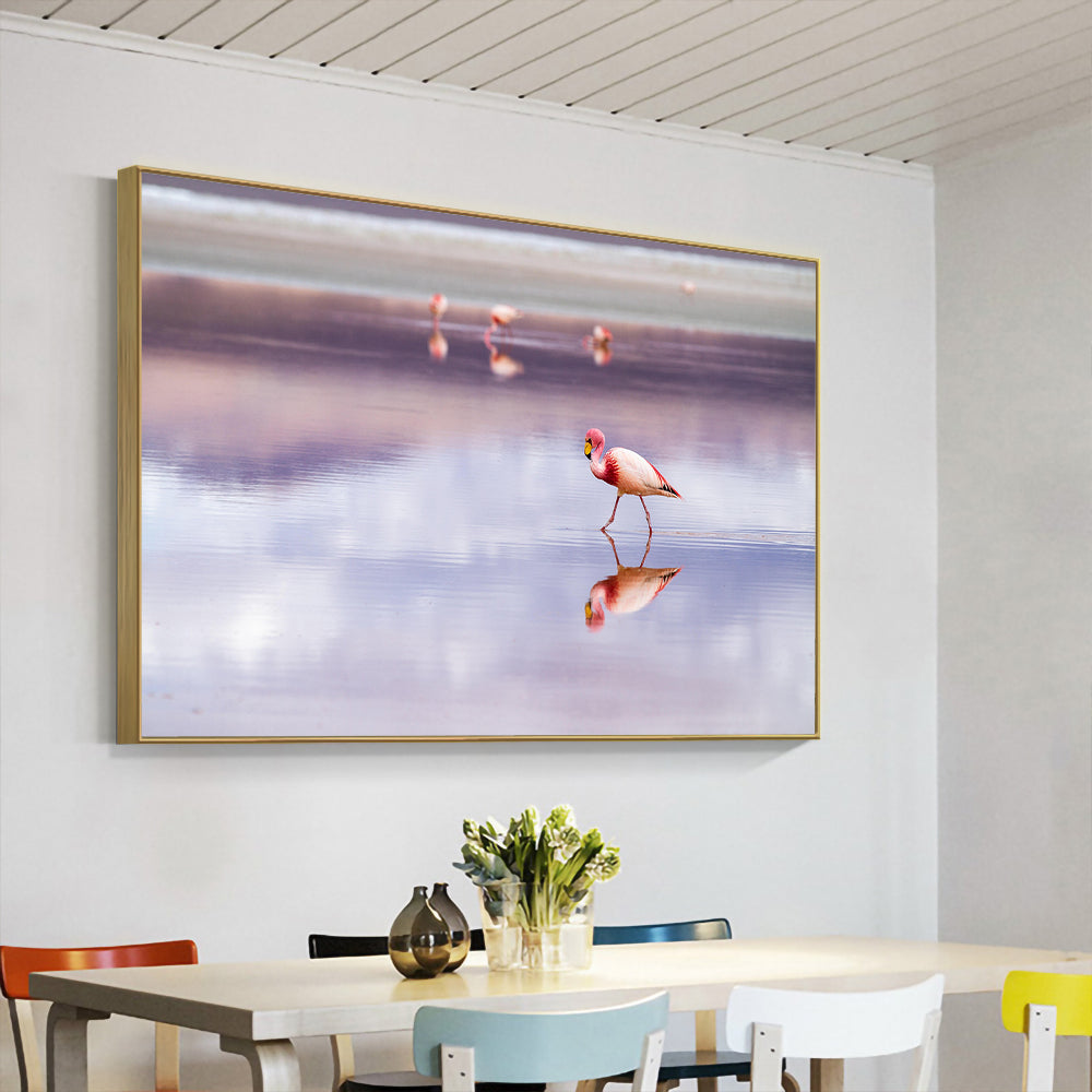 Graceful Flamingo Reflection - Elegant Bird Canvas Wall Art