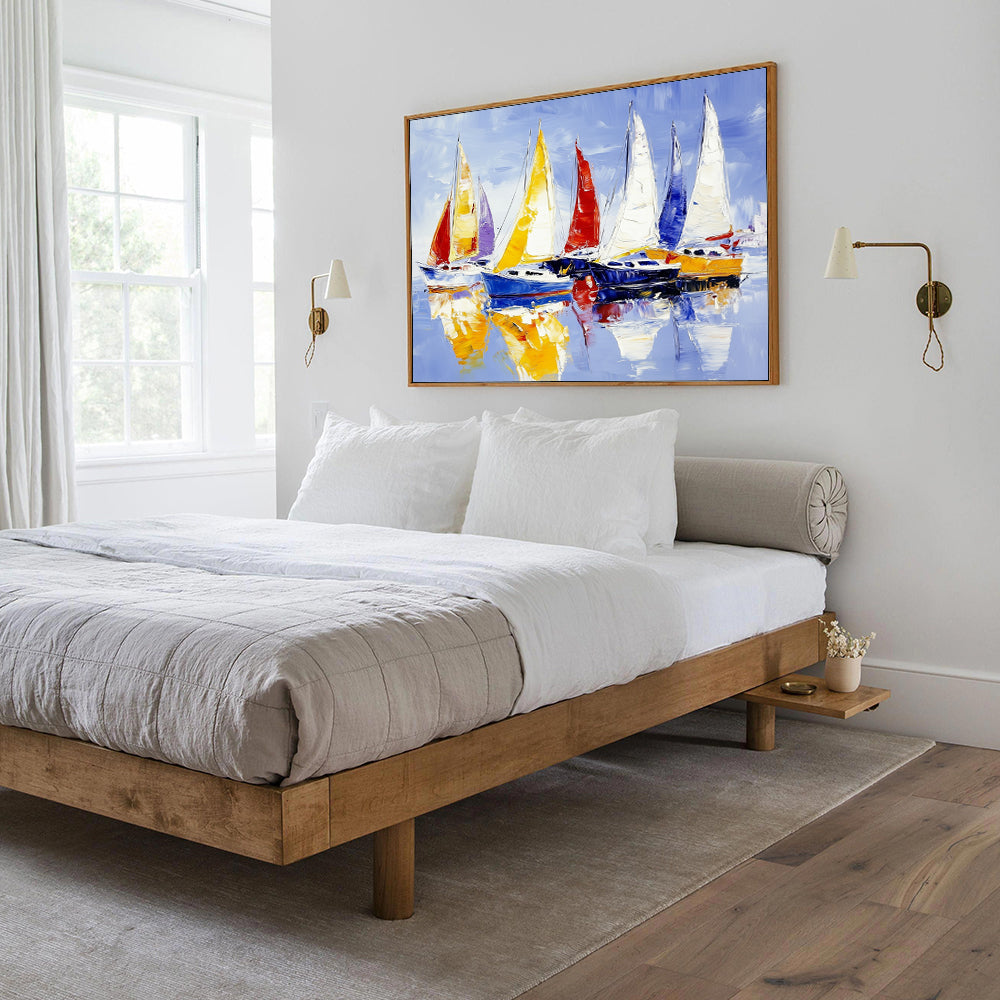 Vibrant Sailboats On Water Canvas Wall Art